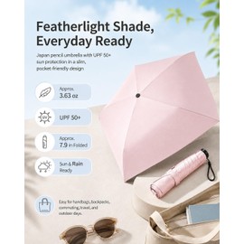 Paraguas Tipo Lápiz De Japón, Ultra-Light Compact Folding Pocket Umbrella with UPF 50+ UV Protection, Mini Travel Parasol for Rain Sun, Handbag Backpack Commute Beach Outdoor