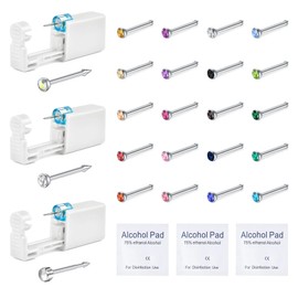 WillTen Nose Piercing Kit with Nose Rings, 3 Pack Self Nose Piercing Gun, Disposable Safety Nose Piercing Kit with L-Shaped Nose Rings Stud CZ Nose Piercings Gun Kit Tool, Stainless Steel