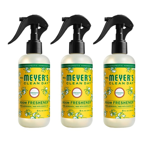 MRS. MEYER'S CLEAN DAY Room and Air Freshener Spray, Non-Aerosol Spray Bottle Infused with Essential Oils, Honeysuckle, 8 fl. oz - Pack of 3