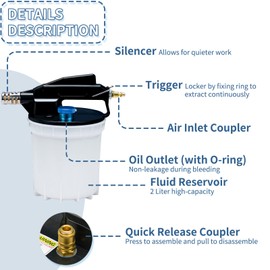Vacuum Brake Bleeder Kit with 2L Brake Fluid Extractor 1L Refilling Bottle & Adapters Pneumatic Bleeder Tool
