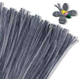 Giwrmu 100 Pieces Pipe Cleaners Chenille Stem, Grey Pipe Cleaners Craft, Fuzzy Sticks Craft Supplies, Colored Pipe Cleaner for Creative Handmade DIY Art Craft Project