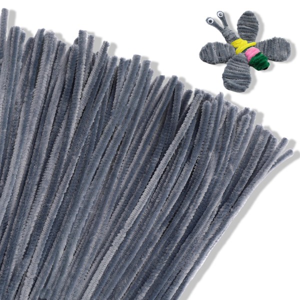 Giwrmu 100 Pieces Pipe Cleaners Chenille Stem, Grey Pipe Cleaners
