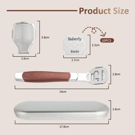 Stainless Steel Callus Slicer Foot Including 10 Replacement Blades - Callus Remover & Foot Scraper for Callus Removal, Foot File/Foot Rasp, Pedicure Set with Storage Box