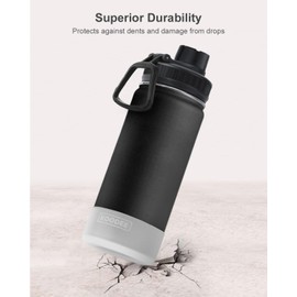 koodee 16 oz Water Bottle Stainless Steel Double Wall Vacuum Insulated Water Bottle for School Wide Mouth Sports Bottle with Leakproof Spout Lid (Black)