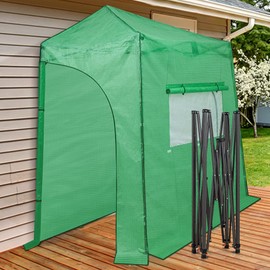 EAGLE PEAK 9x4 Portable Lean to Walk-in Greenhouse Instant Pop-up Fast Setup Indoor Outdoor Plant Gardening Green House Canopy, Front and Rear Roll-Up Zipper Entry Doors and Roll-Up Side Windows