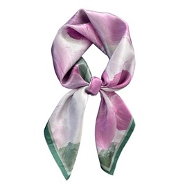 MEISEE 100% Pure Mulberry Silk Scarf 27"'x27(in) Square Scarf Head Scarf Neck scarf Headscarf for Women with Gift Packed (Pink green flowers