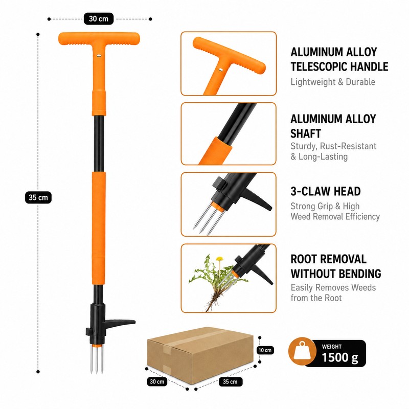 Stand-Up Weed Puller Tool for Home Gardens – 3-Claw Long
