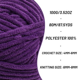 3 Pack Fluffy Chenille Yarn for Crocheting, Chunky Velvet Yarns for Crochet Amigurumi, Baby Yarn for Crocheting Soft Blanket, 262.4yds /10.5 oz Bulky Yarns for Crafts/Hats/Shoes/Socks (3 Violet)