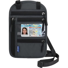 HKYLRAT Travel Neck Wallet with RFID Blocking for Women & Men, Passport Holder, Anti-Theft Slim Neck Pouch (Dark Grey)