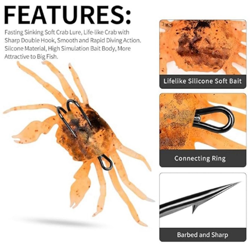 Wernfale 6pcs Cranka Crab Lure Crab Bait 3D Simulated Crab