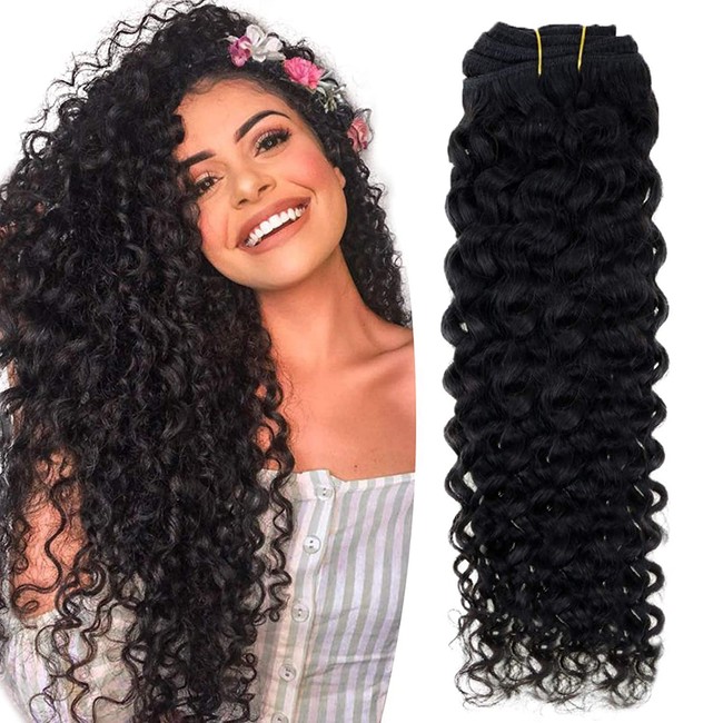 Hetto Clip in Hair Extensions Remy Human Hair 16 Inch #1 Jet Black Full Head Natural Wave Double Weft Hair Extensions 7 Pieces 100g