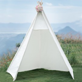 86" H Larger Teepee Play Tent, Huge Foldable Teepee Indoor with Star Light, Large Tall Outdoor Canvas Teepee Tent for Adults, 5 Sides Wide Open Front Teepee Without Door Flaps, Beach Tent