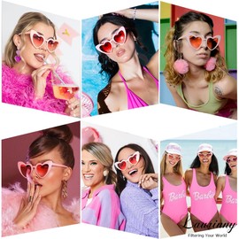 Laurinny Pink Heart Sunglasses for Women, Vintage Cute Cat Eye Heart Shaped Sun Glasses for Party Driving Travel