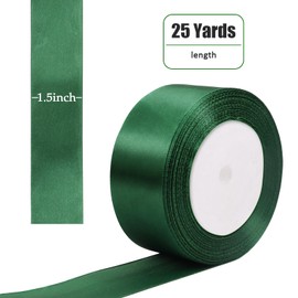 25 Yard Dark Green Wired Satin Ribbon Roll, 1-1/2 Inch Fabric Ribbon for Craft Bows Rose Bouquet, Holiday Gift Wrapping, Party Decoration