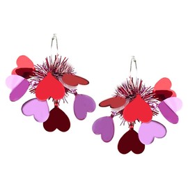 Pom Pom Love Heart Earrings Colorful Pink Shiny Glitter Sequin Hoops Colorful Tassel Earrings for Women