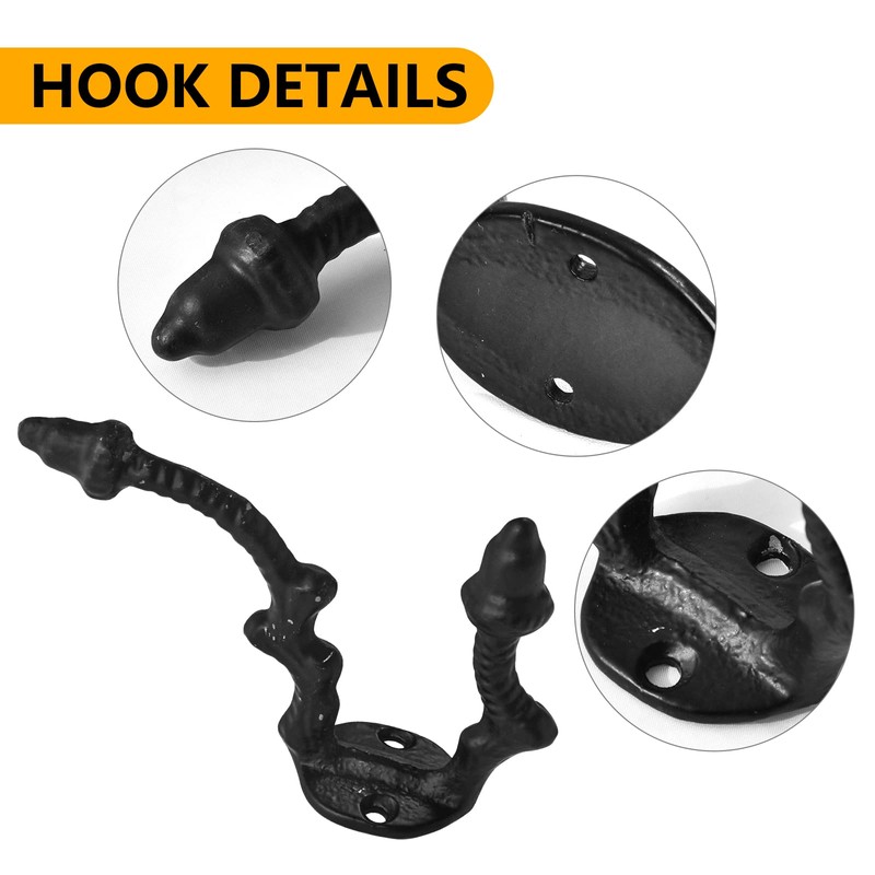 rumdraw Wall Mount Heavy Duty Antique Decorative Black Wall Hooks