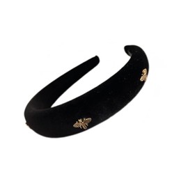 zaoalife Black Velvet Headband, Retro Hair Hoop Bee Wide Elastic Headbands Headpiece Vintage Bee Wide Hair Bands for Women Girl Hair Accessories