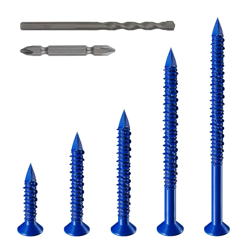 WenSilon(100 PCS) 3/16" Concrete Screw Anchor Kit Blue Flat Head