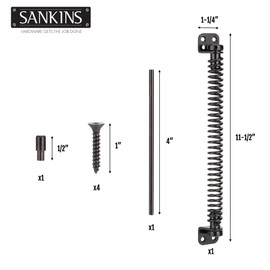 SANKINS 11-1/2" Gate Spring Self Closing Heavy Duty Outdoor Door Spring Automatic Metal Gate Closure Hardware with Adjustable Tool for Wooden and Vinyl Fence, Black