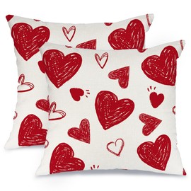 AACORS Valentine's Day Pillow Cover 20X20 Inch Set of 2,Red Hearts Decorations Holiday Farmhouse Decorative Pillow Case for Sofa Couch Decor (White) AA658-20-2