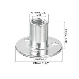 uxcell M12 Brad Hole Tee Nut, 10pcs Carbon Steel Round Base Screw-in T-Nuts Furniture Hardware Flange Female Thread Insert Nuts