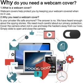 ivoler [Set of 8 Webcam Covers, Slider Camera Cover, Ultra Thin Webcam Cover, Privacy Protection Camera Cover for Laptop, PC, Smartphones, Tablets, etc. (Black)