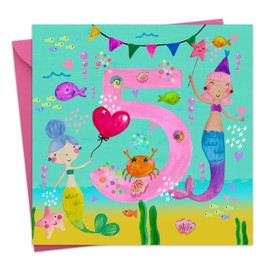 Twizler 5th Birthday Card for Girls - Mermaids - Age 5 Happy Birthday Card - Fifth Birthday Card for Girl - Daughter 5 Year Old Childrens Card - Granddaughter Birthday Card Age Five