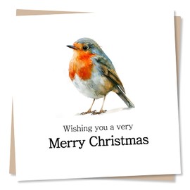 Robin Christmas Card - Wishing You A Very Merry Christmas - Beautiful and Simple Design - For Loved One, Relative, Colleague, Friend, Best Friend, Partner or Other Family Members