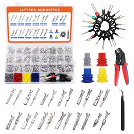 WEAREN 900Pcs 24types Automotive Pin Connectors Kit, Car Electrical Connector Pins 1/1.5/1.8/2.2/2.3/2.8/3.5mm, Terminal Non-Insulated Plug(Pin Kit & Crimp Tool)