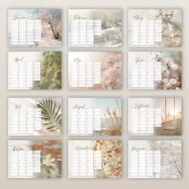 Birthday Calendar Undated Birthday Planner Wall Calendar A5 Perpetual Year-Independent Calendar Birthday Overview for Hanging Beige Boho Design Nature