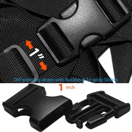 1 inch Straps and Buckles Set: 12 yard Nylon Webbing Strap 1" Wide, 10 pack Side Release Plastic Buckle, 20 pcs Tri-glide Slide Clip, Heavy Duty Quick Snap Fastener Dual Adjustable No Sewing Required