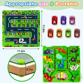 Hazms Magnetic Color and Number Maze, 2 in 1 Educational Toys for Toddler Age 3+, Double Sided Dinosaur Magnetic Color Maze Car Magnetic Alphabet Maze, Preschool Learning Toys, Gift for Boys and Girls