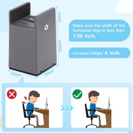 SEISSO 4 Pack Heavy Duty Bed Risers, Furniture Risers with Adjustable Screw Clamp, Bed Risers Elevation in Heights 4 Inch Support to 1000 Lbs Fit for Dorm Table, Desk, Couch, Chair Leg Extender(Gray)