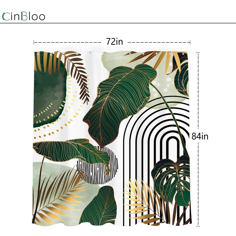 Cinbloo Green Boho 72Wx84H Shower Curtain Extra Long Mid Century