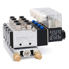 Heschen Electrical Pneumatic 4 Solenoid Valve 4V210-08 DC12V PT1/4 5 Way 2 Position Manifold Base Muffler Quick Fittings Set