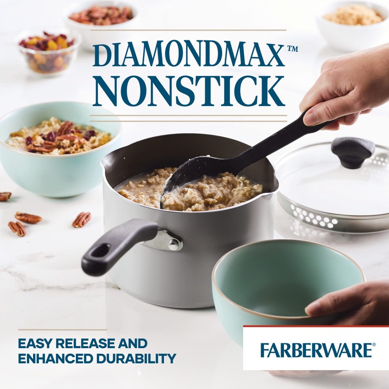 Farberware Cookstart DiamondMax Nonstick Straining Saucepan, Dishwasher Safe, 3 Quart,