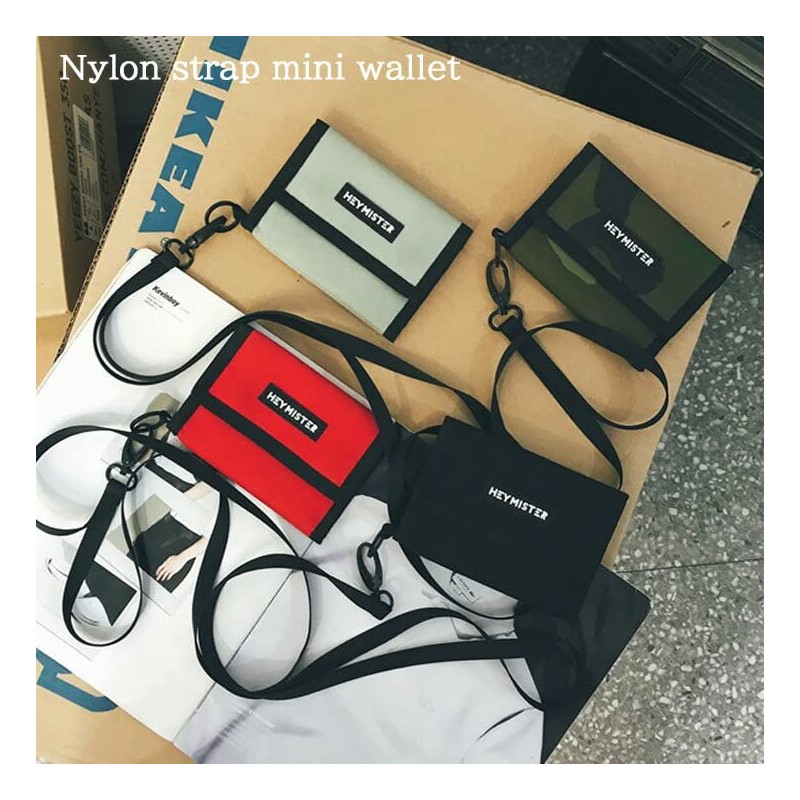 JOKnet Men's Mini Wallet with Strap Plate Logo Nylon Mini