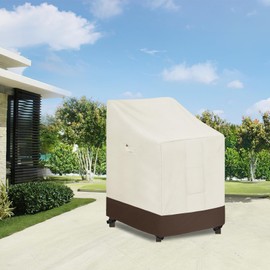 Easy-Going Heavy Duty Outdoor Stackable Chair Cover, Waterproof Patio Chair Cover, Windproof Outdoor Furniture Cover with Air Vent (1 Pack-28Wx36Dx47H inch, Beige/Dark Brown)