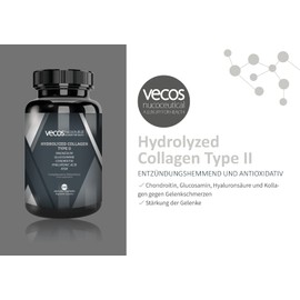 Vecos Hydrolysed Collagen Type II with Chondroitin and Hyaluronic Acid, 160 Capsules, Helps Prevent Joint Pain and Inflammation, Anti-Inflammatory and Antioxidant Effect