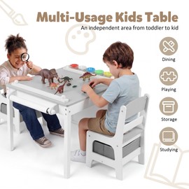 TODEFULL Kids Table and 2 Chairs Set Large Storage, Kids Activity Table Toddler Desk for Art, Craft, Study, Open Shelf, Paper Roll, 5 Removable Bins, Toddler Furniture for Home, Preschool, Classroom
