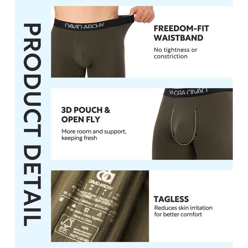 DAVID ARCHY Men's Underwear Breathable Rayon Made from Bamboo Boxer