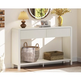 FATORRI Entryway Console Table with 2 Drawers, Modern Sofa Table for Living Room, Couch Tables Behind Sofa and Hallway Tables with Storage (47.2 inch, Antique White)