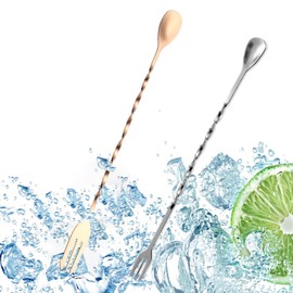 HSYTEK Bar Spoon, Set of 2 Cocktail Accessories, Cocktail Spoons, Long Stainless Steel, Coffee Spoon, Mixing Spoon Long for Bar, Coffee, Bar, Cocktail Shaker, 2 Colours (32 cm)