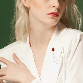 Huture 3 Packs Men's Gem Brooch Lapel Pin Badge Hanging Chains Collar Brooches Pin for Career Suit Tuxedo of Shirts Tie Hat Scarf for Boyfriend Father Birthday Gift, Gold White Red Blue, Alloy,