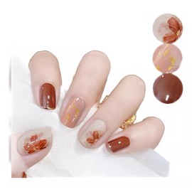 Press on nail Paquete 24pzs Uñas Postizas Decoradas Flores Pequeñas Cortas