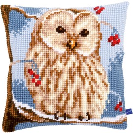 Vervaco PN0155143 Winter Owl Cushion Cross Stitch Kit, 16" by 16", Multicolor