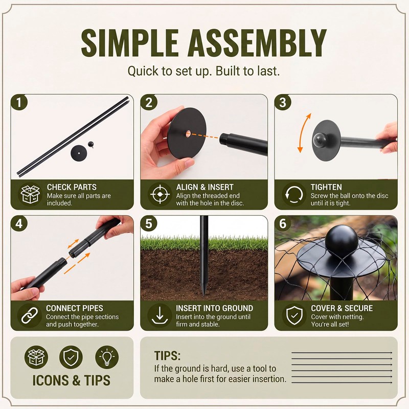 6 Pack 72 Inch Heavy Duty Metal Garden Stakes Powder