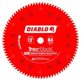 Diablo TrexBlade Saw Blade for Composites and Plastic - 12" Diameter, 84 MTCG Teeth, 1" Arbor, .102" Kerf, -3° Hook Angle, .071" Plate, 5000 Max RPM - D1284CD