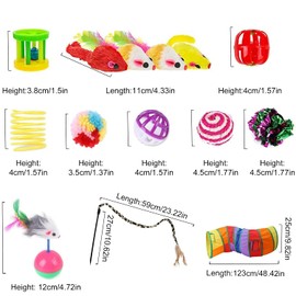 20 PCS Cat Toys Kitten Toys Set, Interactive Pet Toys Assortments 2 Ways Tunnel Catnip Toy Kitten Feather Wand Cats Teaser Toy Springs Mice Variety of Balls and Bells for Indoor & Outdoor Playing