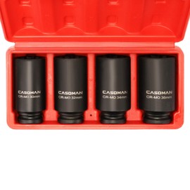 CASOMAN 1/2-Inch Drive Deep Spindle Axle Nut Impact Socket Set,12 Point Metric, CR-MO, 30,32,34,36mm, 4-Piece 1/2" Heavy Duty Impact Socket Set